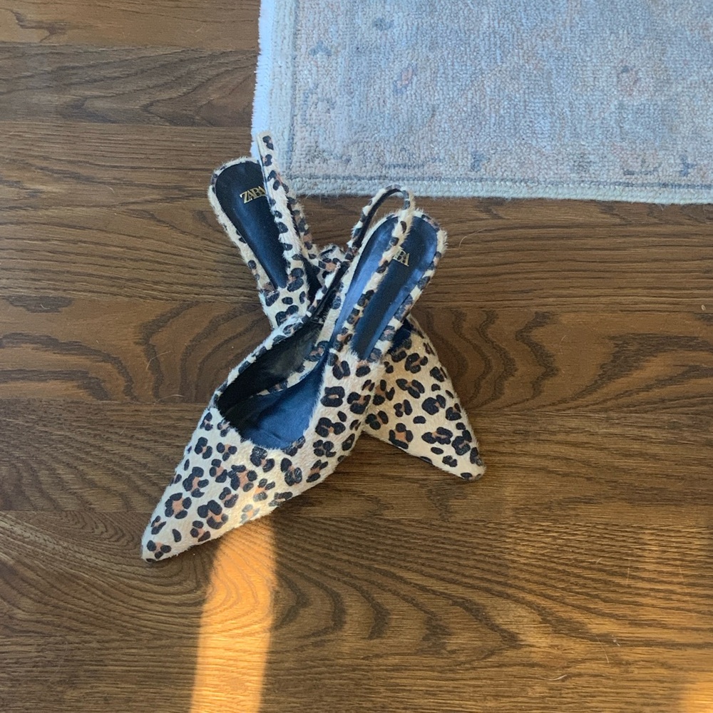 Zara Animal Print Slingback kitten Heels